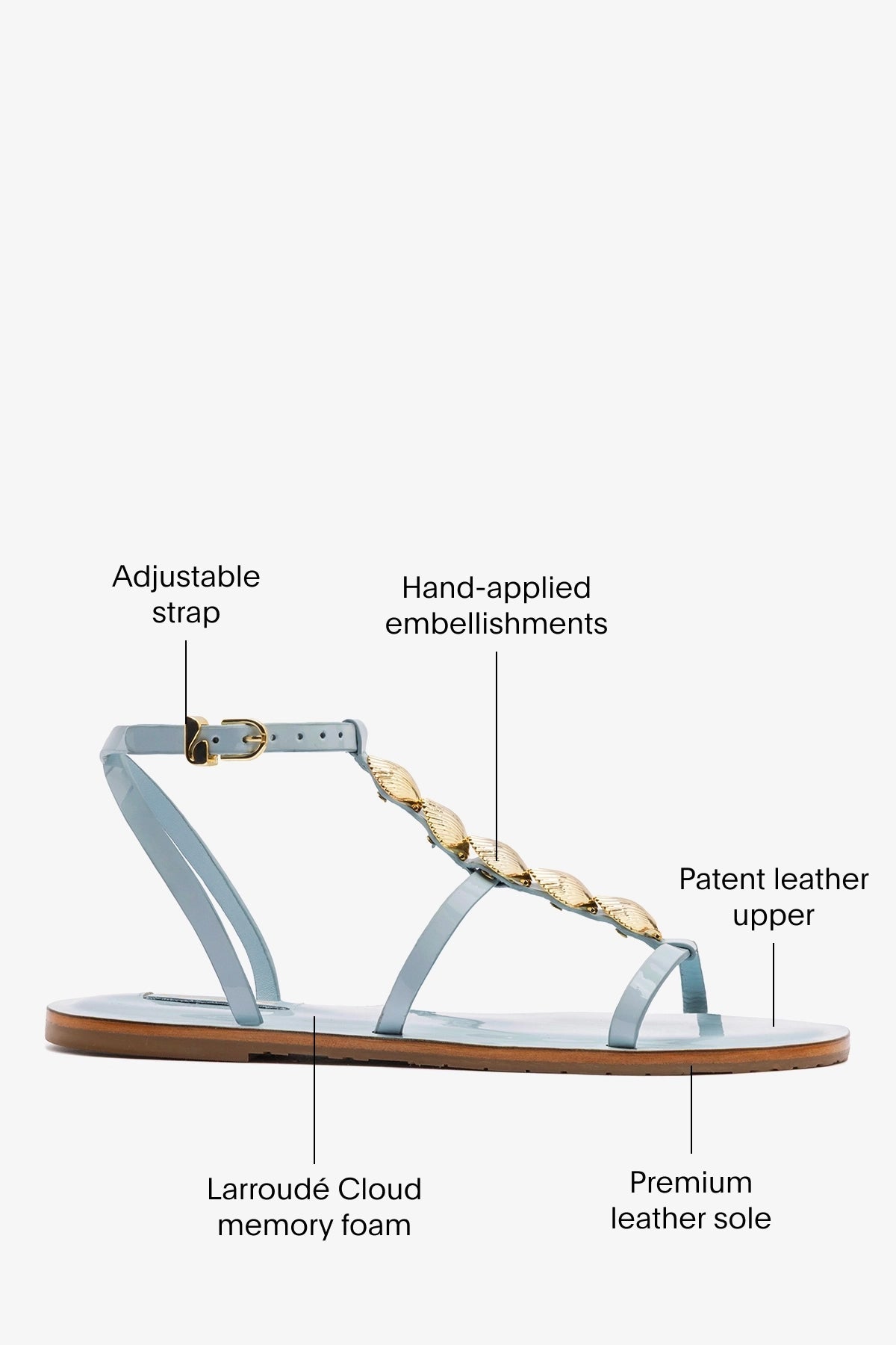 Larroude Coquile Flat Sandal Maya Patent Leather