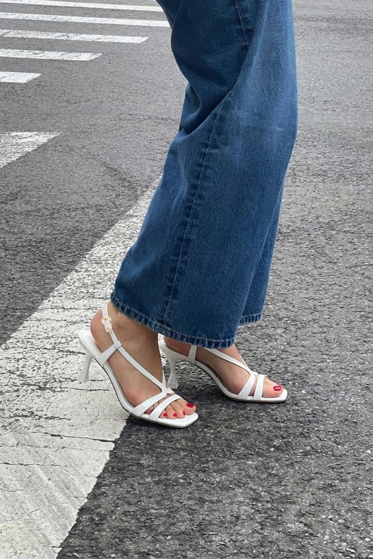 Larroude Daphne Sandal White Patent Leather