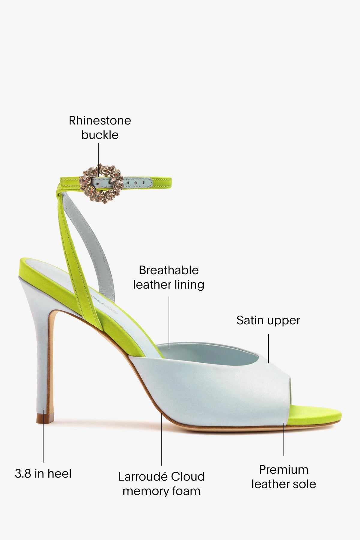 Larroude Jasmine Sandal Powder Blue and Green Satin