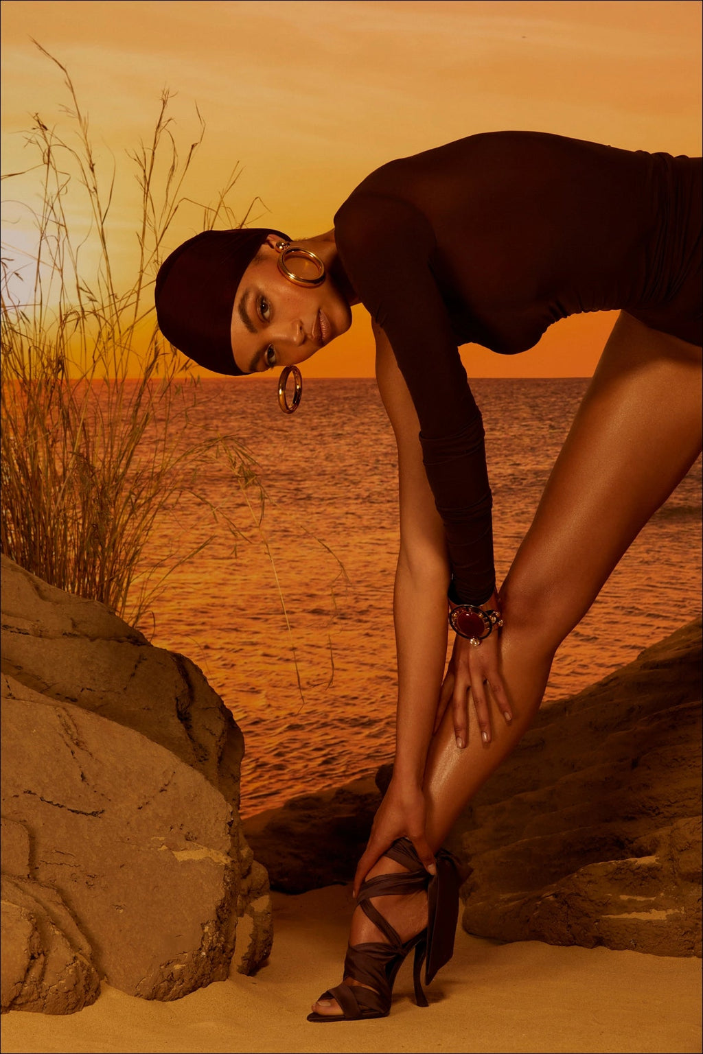 Larroude Larroudé x Nicolò B.: Dani Sandal Mahogany Satin