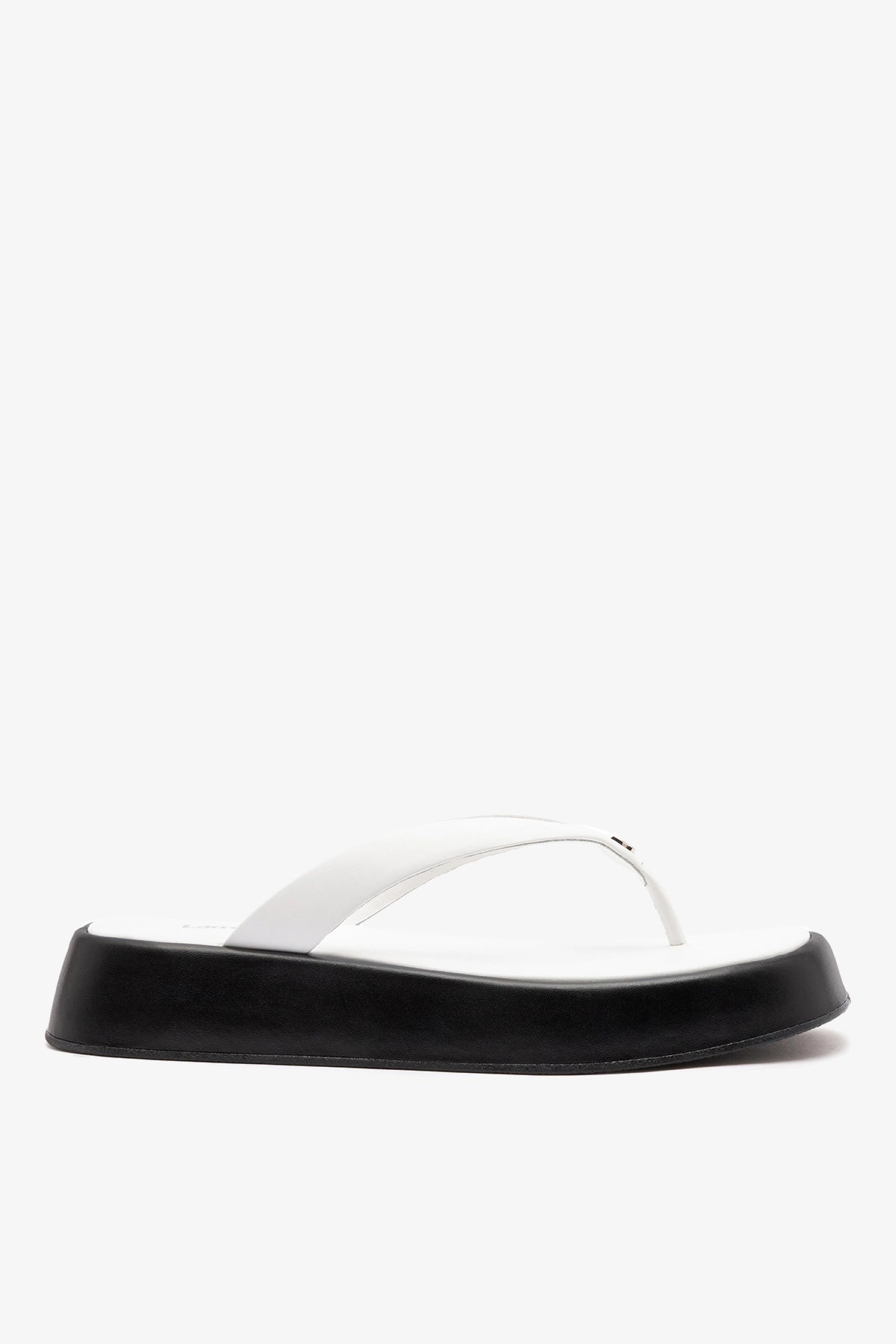 Larroude Roxy Thong Sandal Black and White Leather