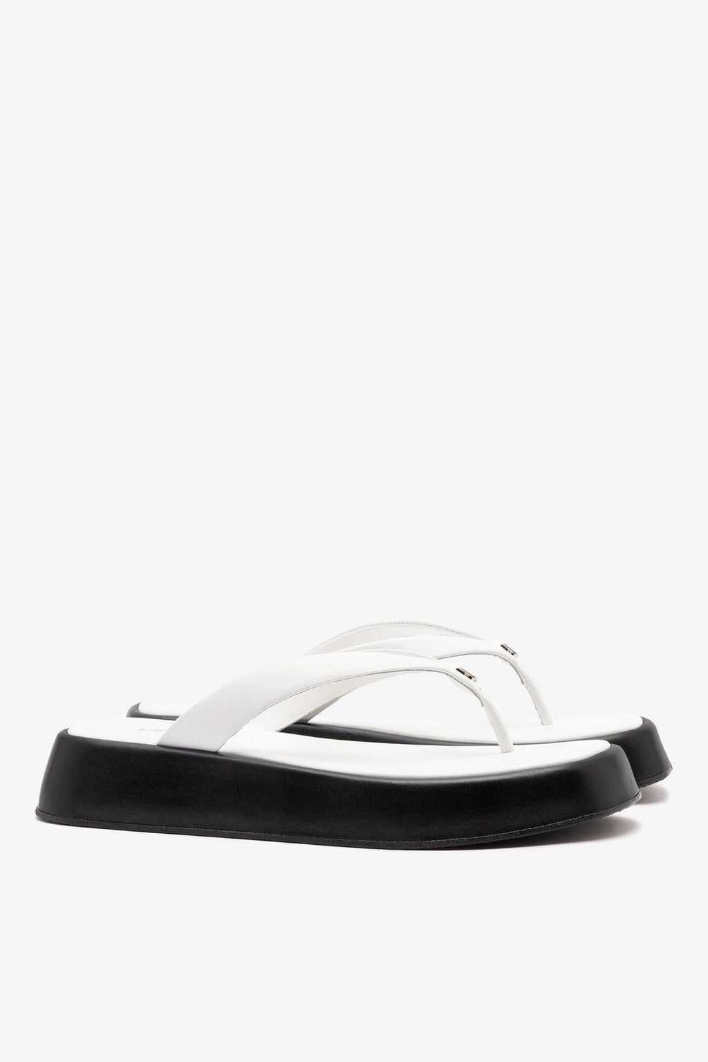 Larroude Roxy Thong Sandal Black and White Leather