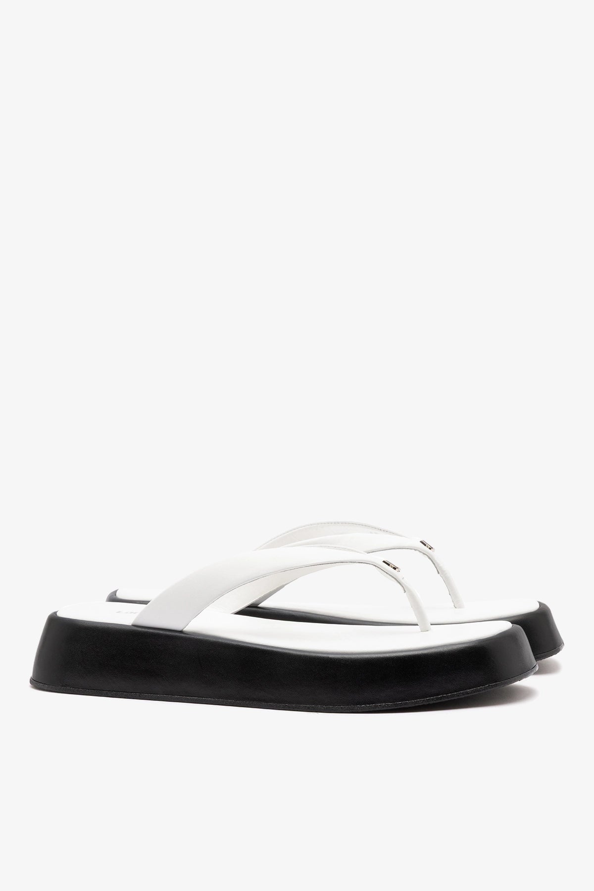 Larroude Roxy Thong Sandal Black and White Leather