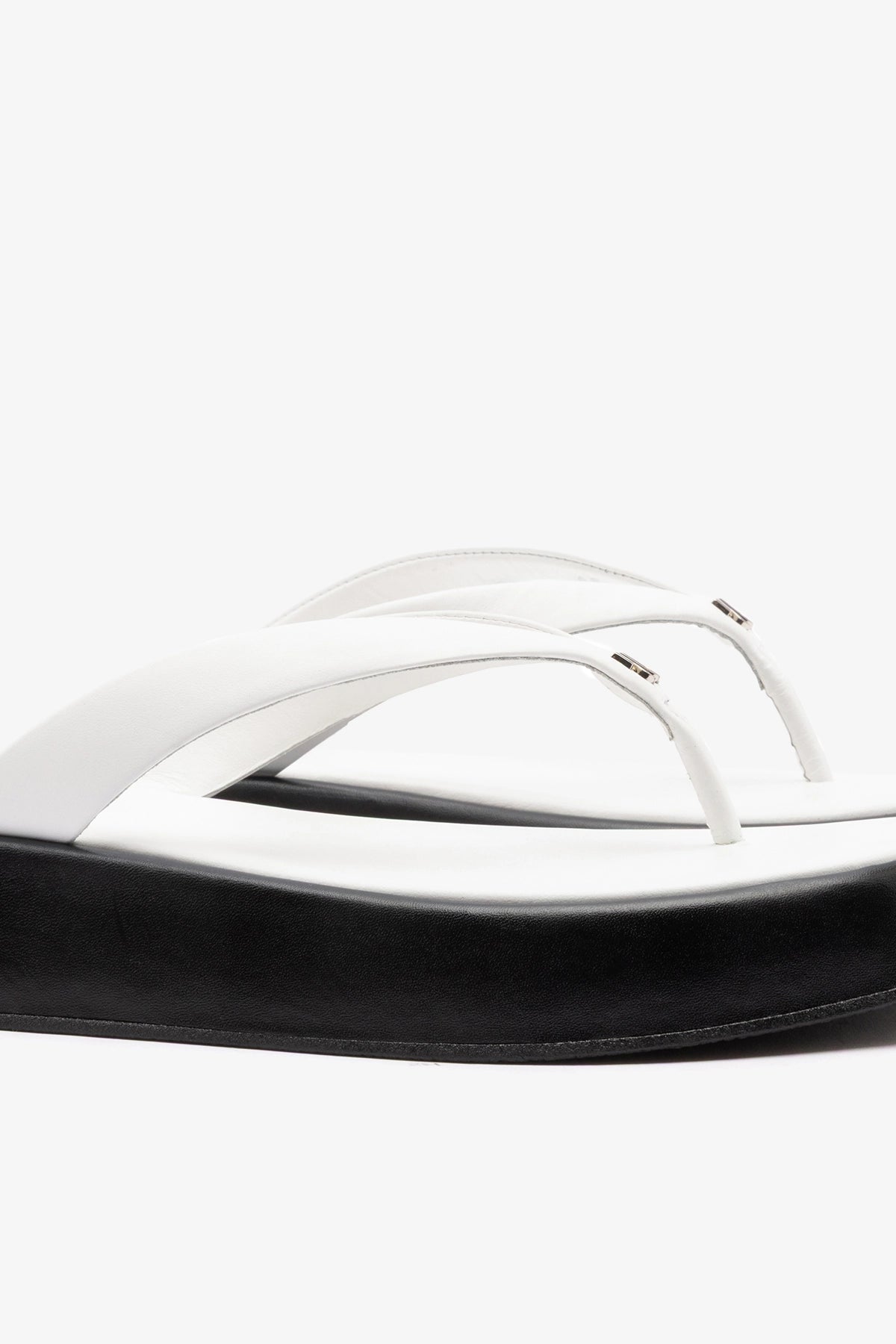 Larroude Roxy Thong Sandal Black and White Leather