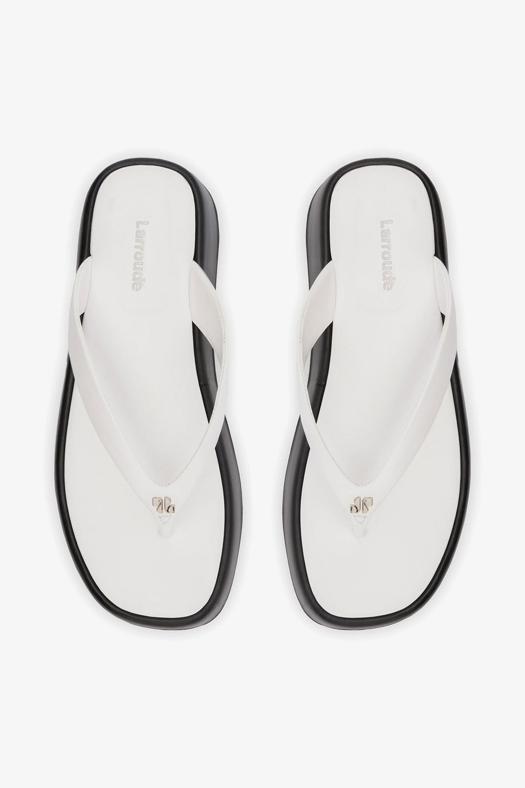 Larroude Roxy Thong Sandal Black and White Leather