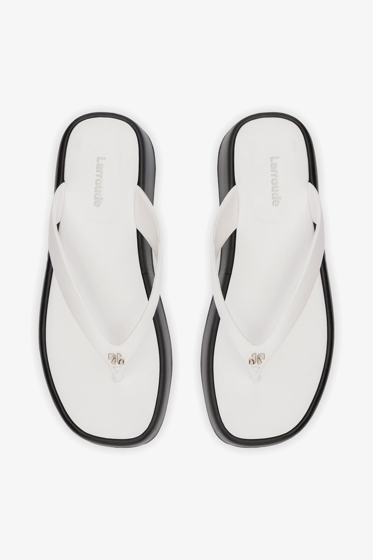 Larroude Roxy Thong Sandal Black and White Leather
