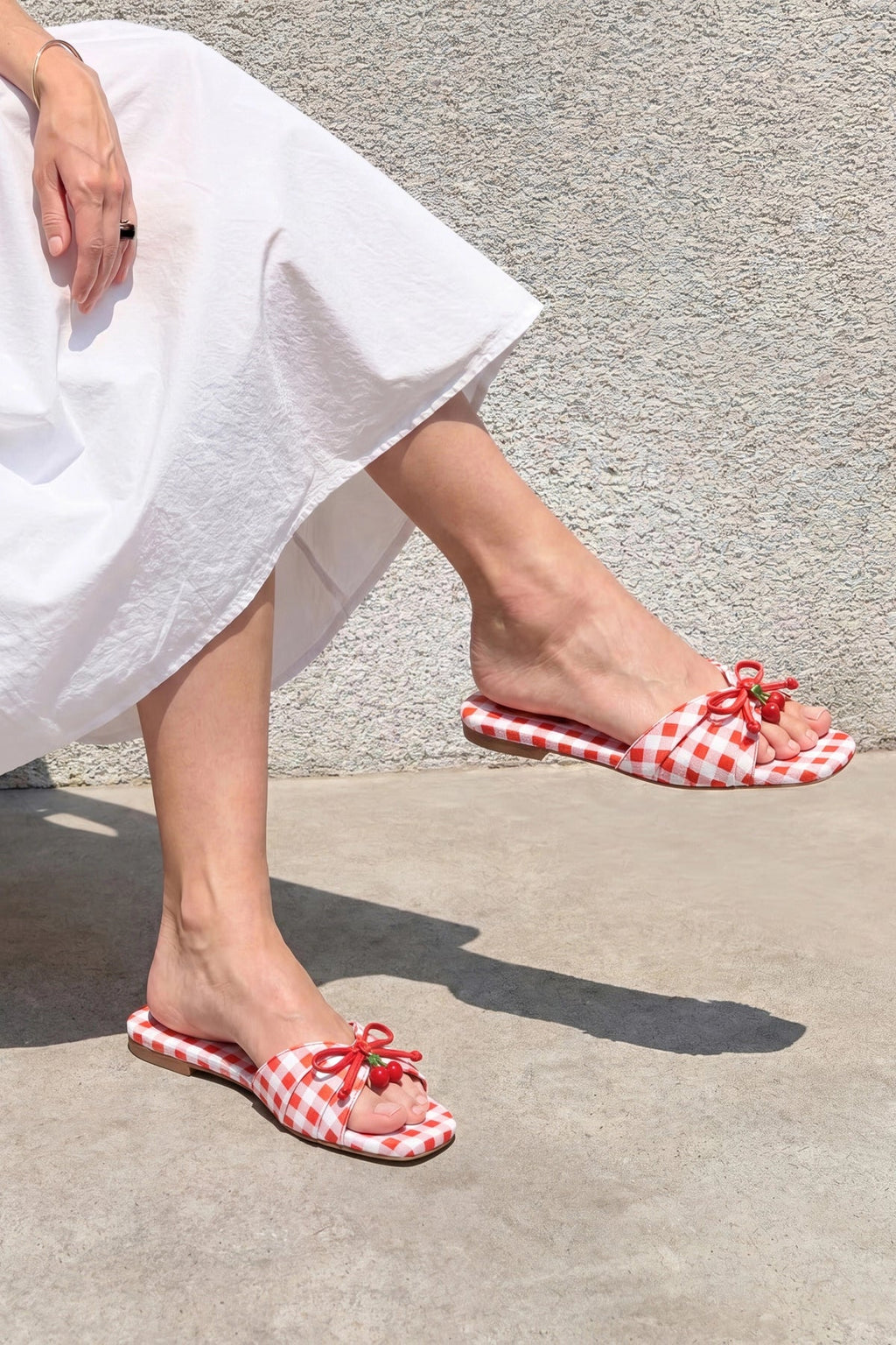 Larroude Bardot Flat Scarlet Printed Fabric