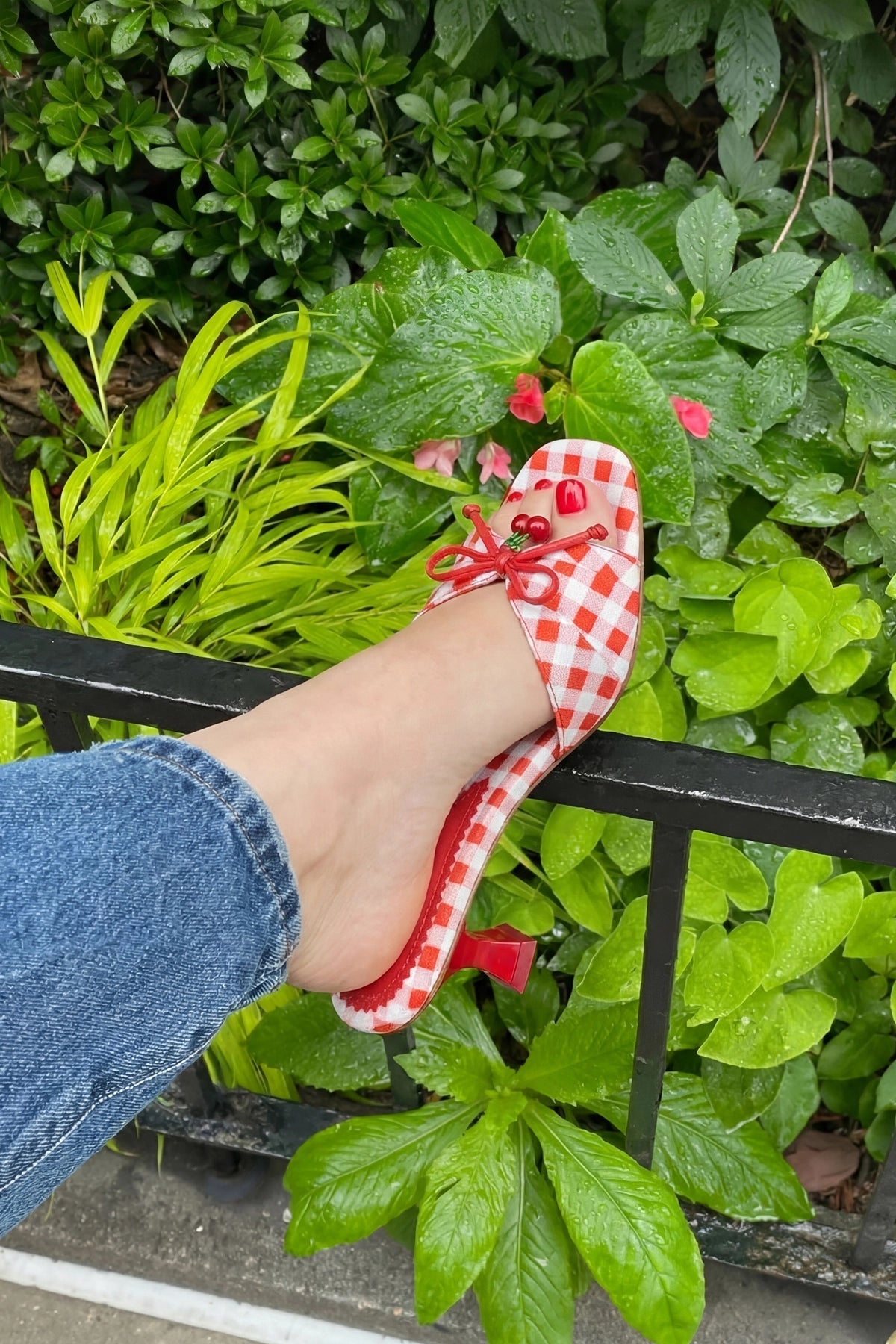 Larroude Bardot Mule Scarlet Printed Fabric