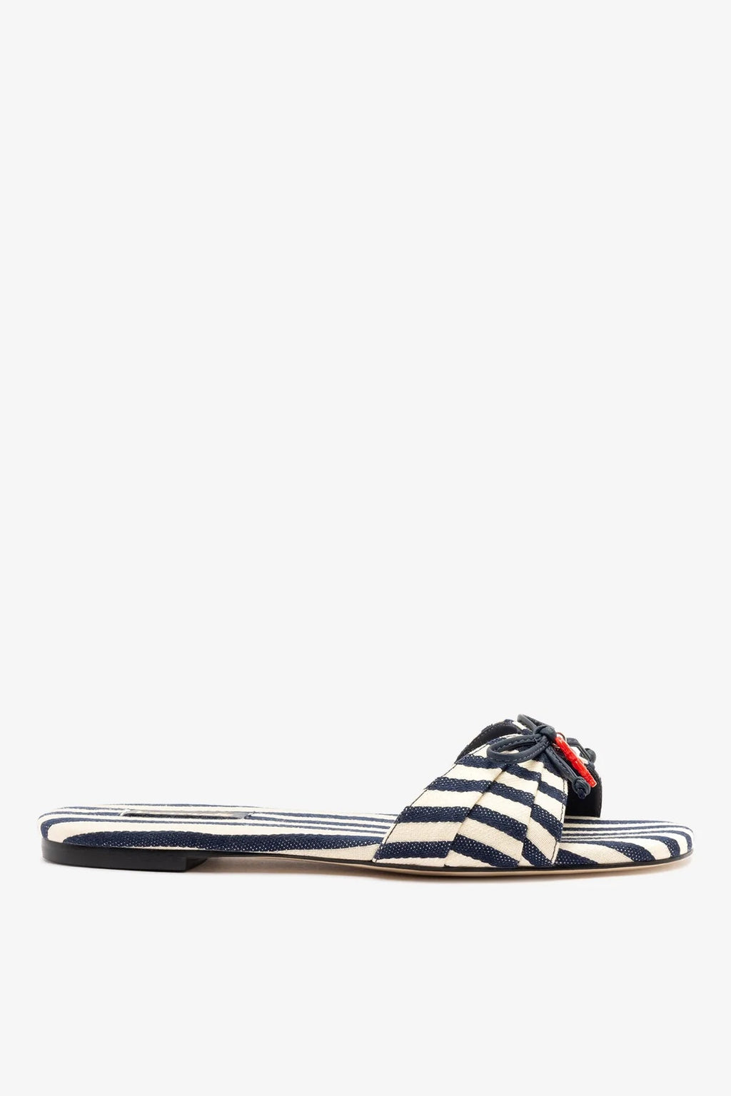 Larroude Bardot Flat Navy Striped Canvas