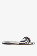 Larroude Bardot Flat Navy Striped Canvas