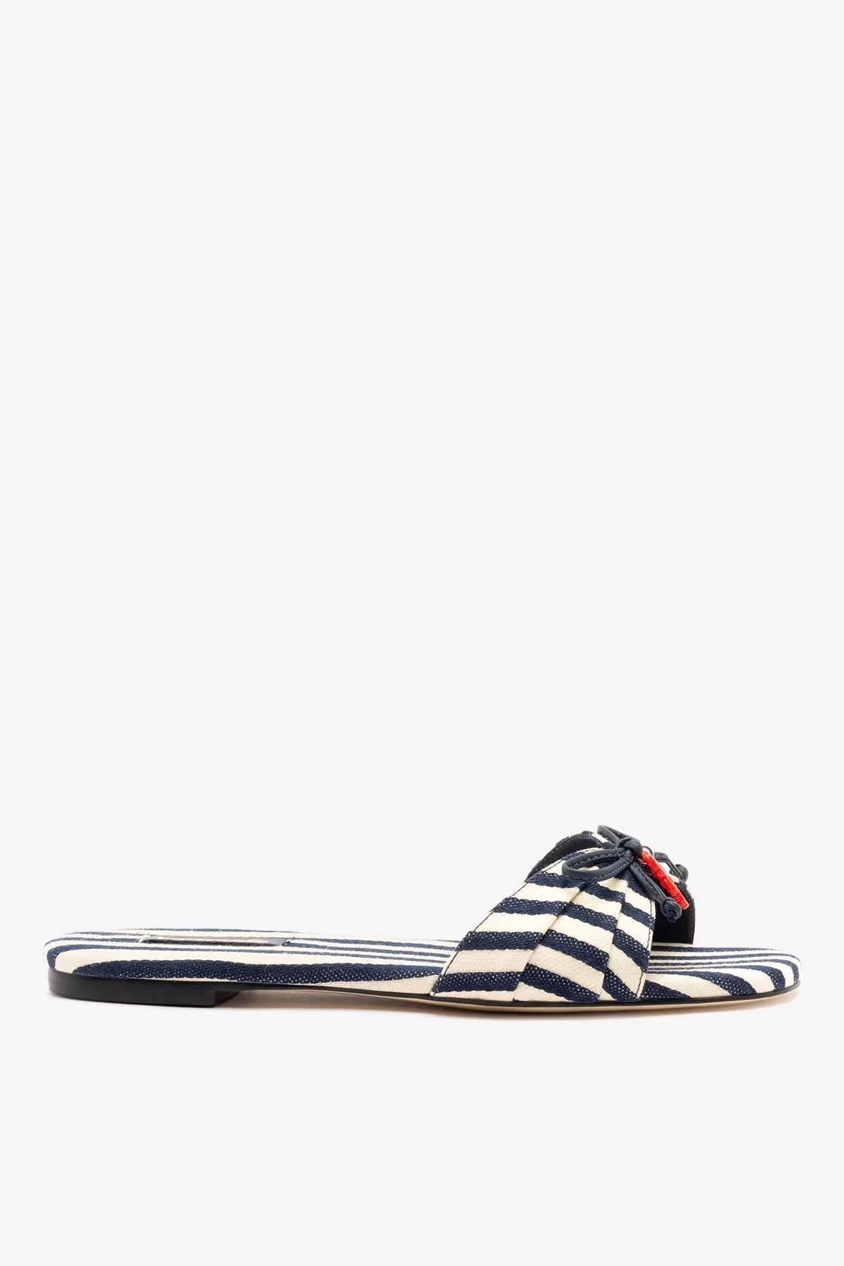 Larroude Bardot Flat Navy Striped Canvas