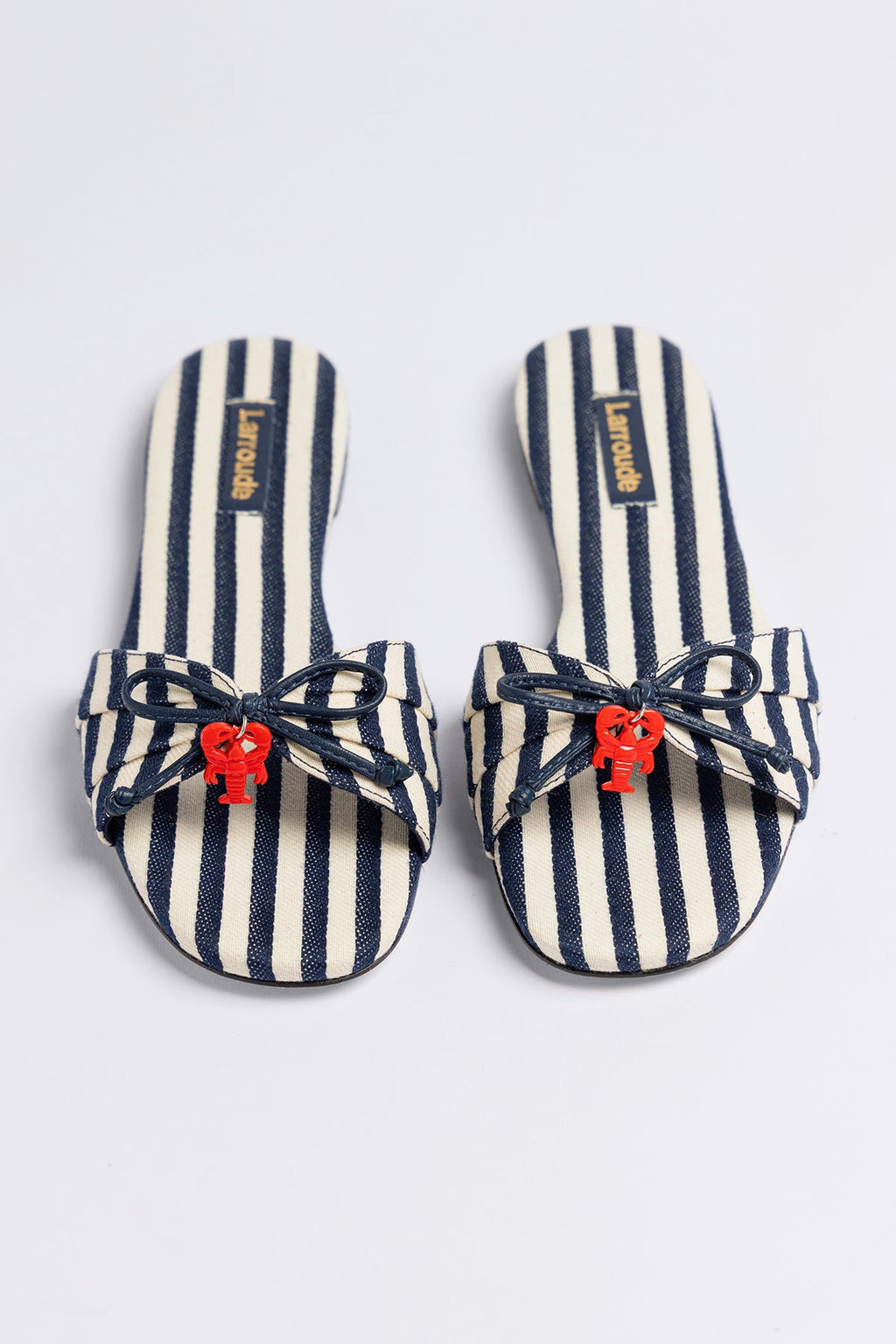 Larroude Bardot Flat Navy Striped Canvas