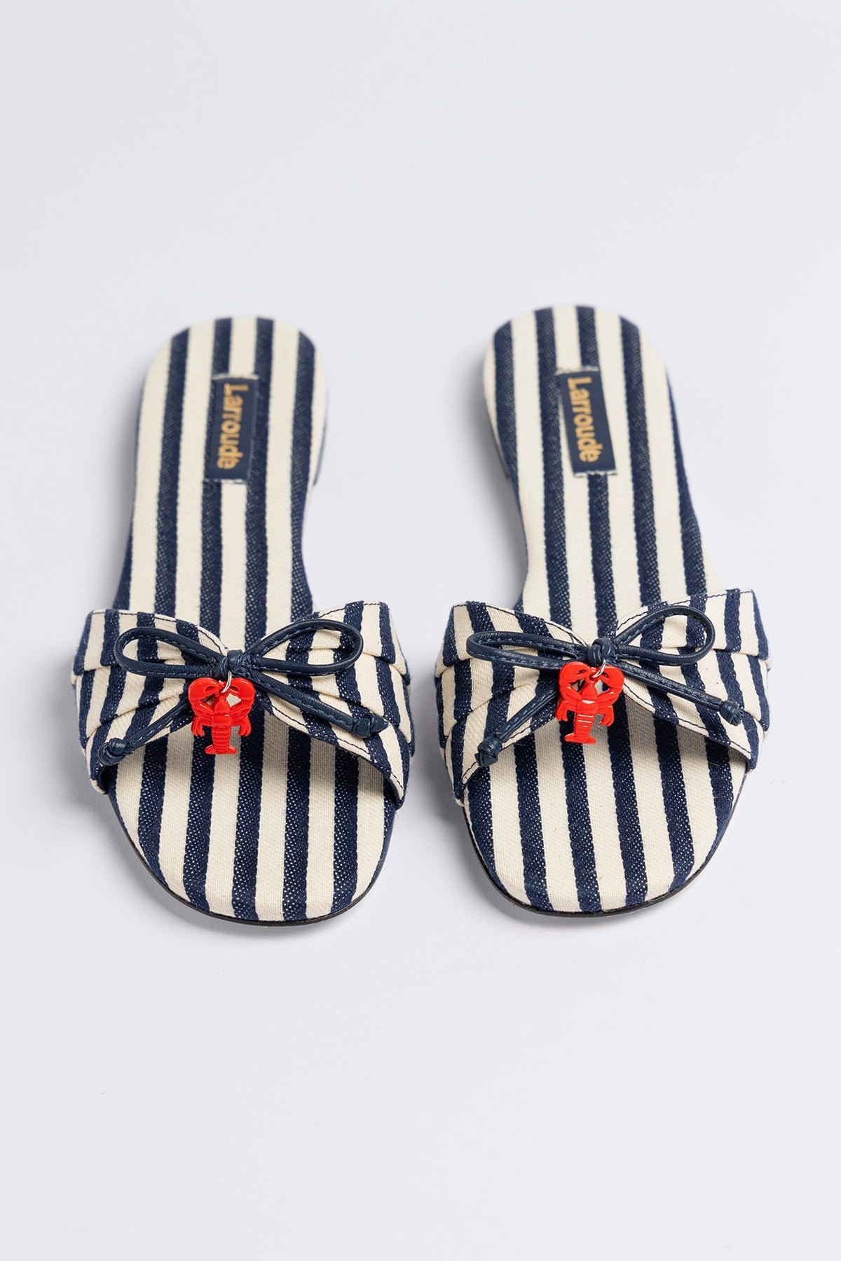 Larroude Bardot Flat Navy Striped Canvas