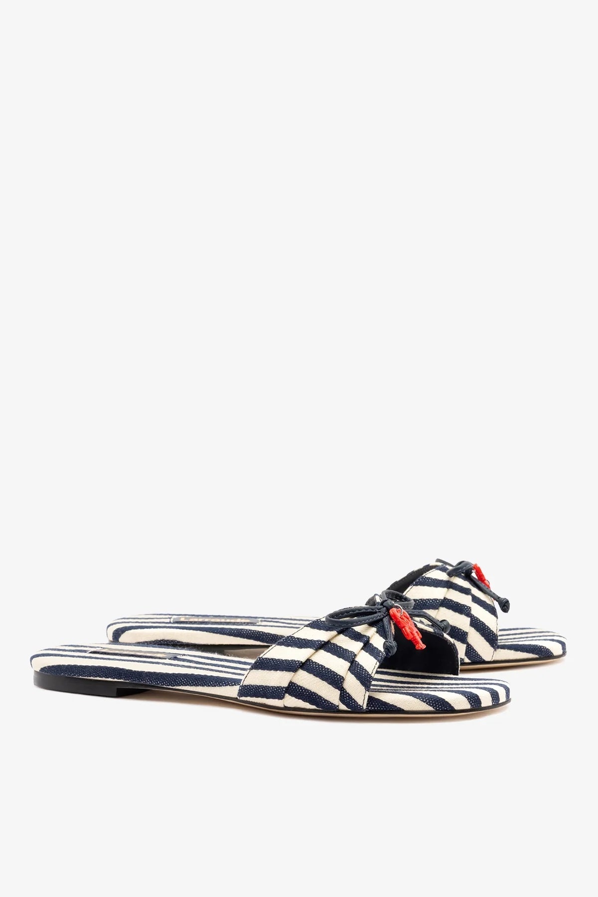 Larroude Bardot Flat Navy Striped Canvas