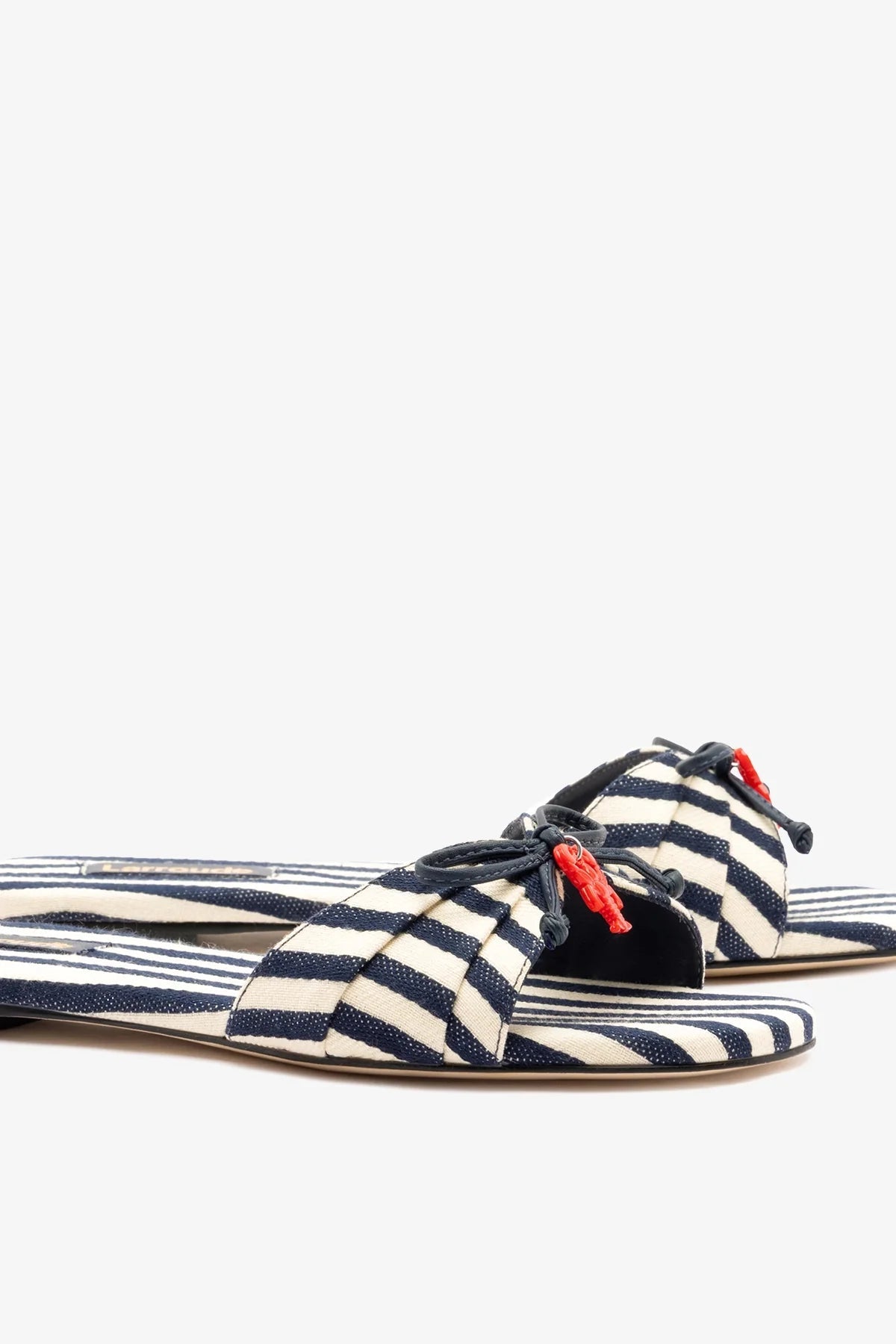 Larroude Bardot Flat Navy Striped Canvas
