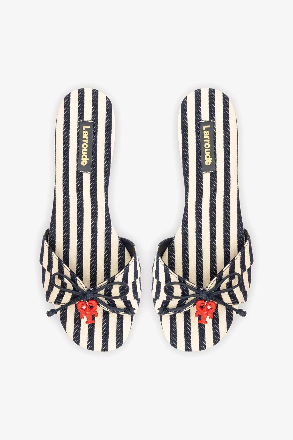 Larroude Bardot Flat Navy Striped Canvas
