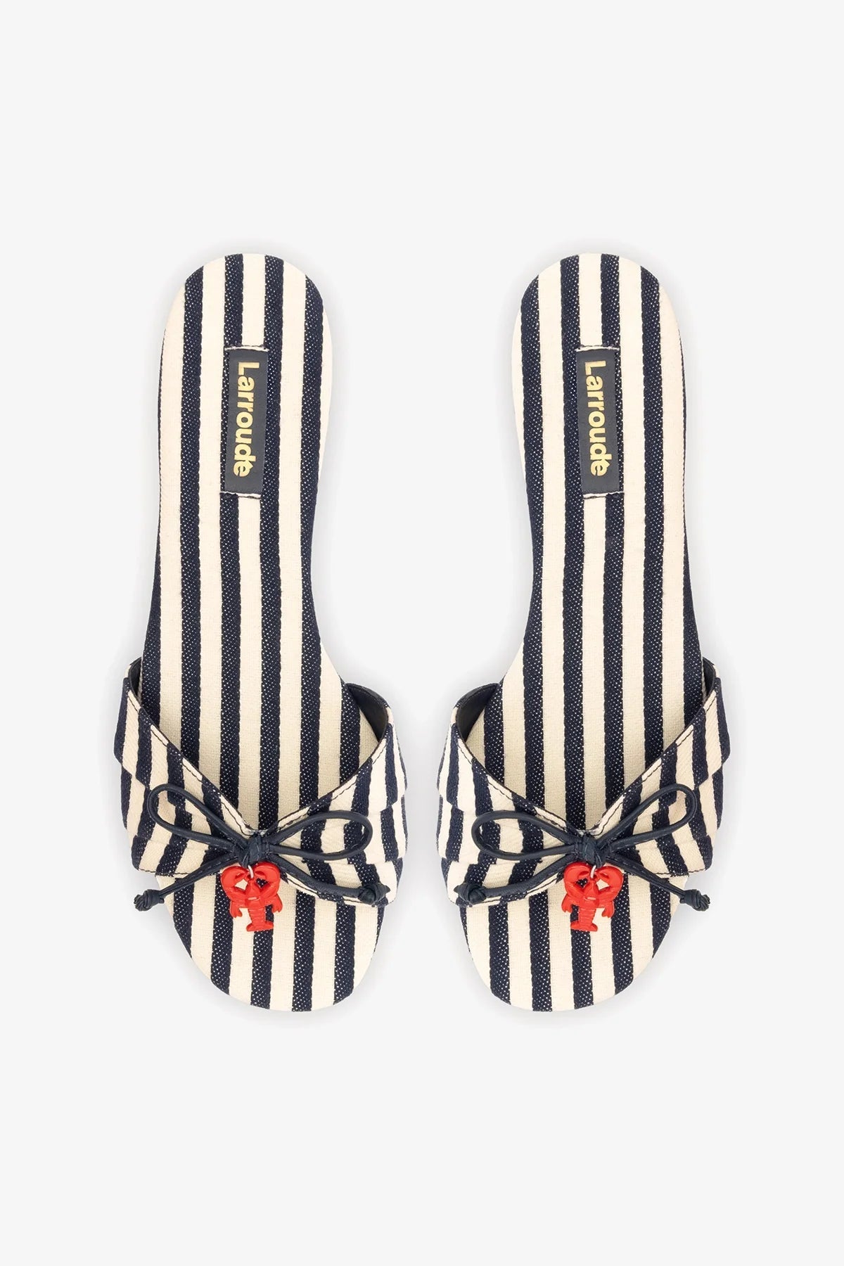 Larroude Bardot Flat Navy Striped Canvas