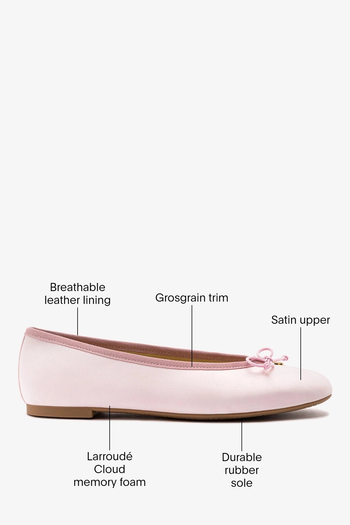 Larroude Larroudé by Sheridan Cox: Pavlova Ballet Flat Strawberry Cream Satin