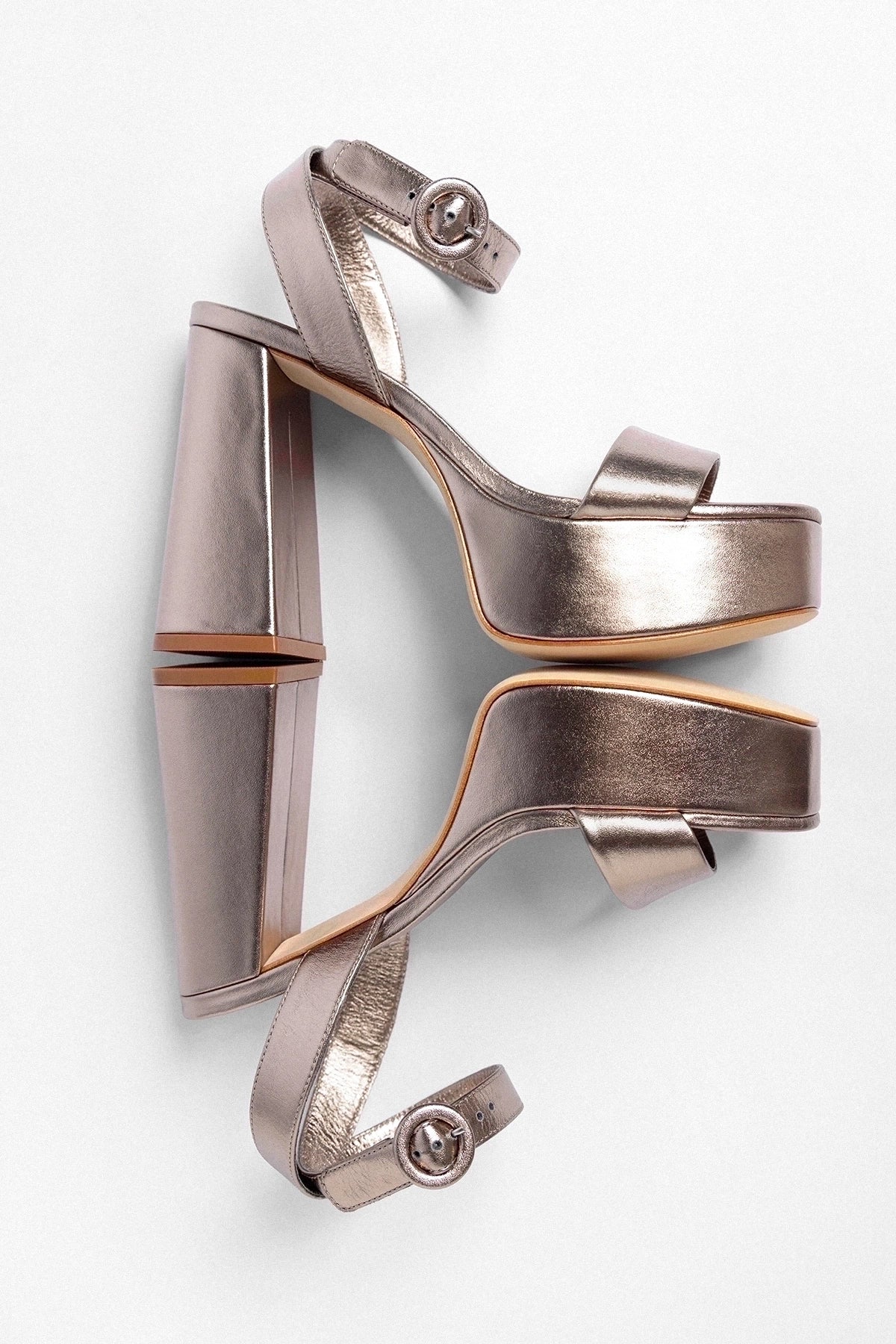 Larroude Dolly Platform Sandal Dusky Gold Leather