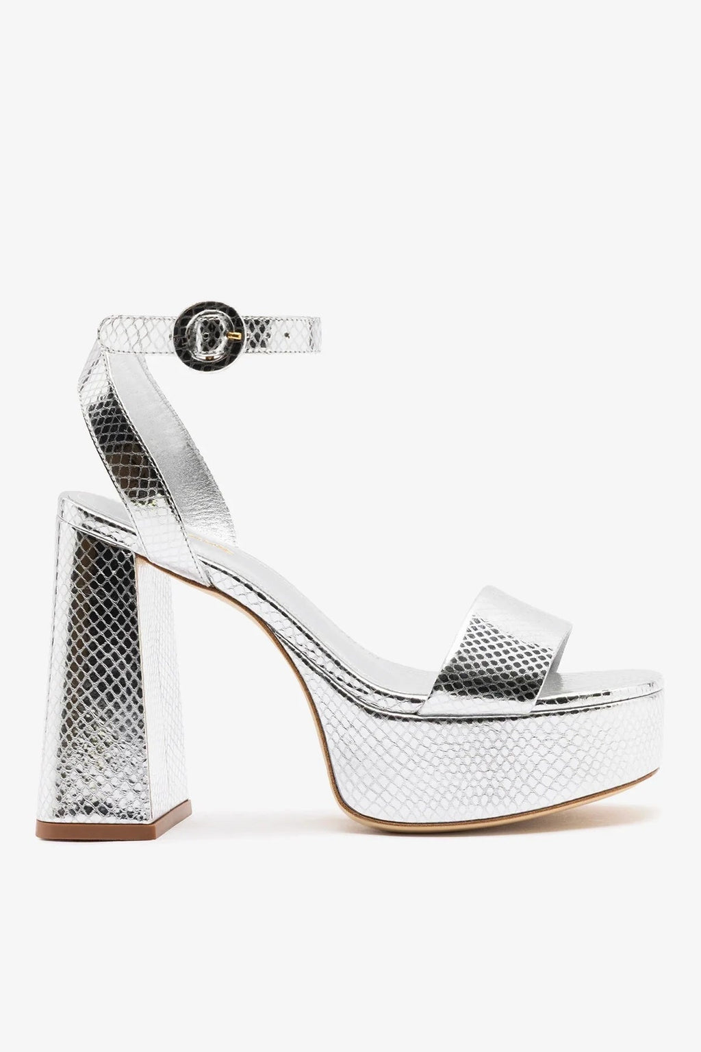 Larroude Dolly Platform Sandal Silver Snake Leather