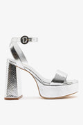 Larroude Dolly Platform Sandal Silver Snake Leather