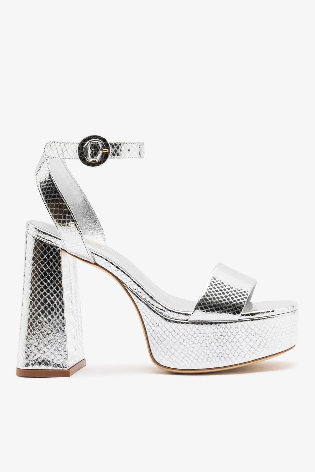 Larroude Dolly Platform Sandal Silver Snake Leather