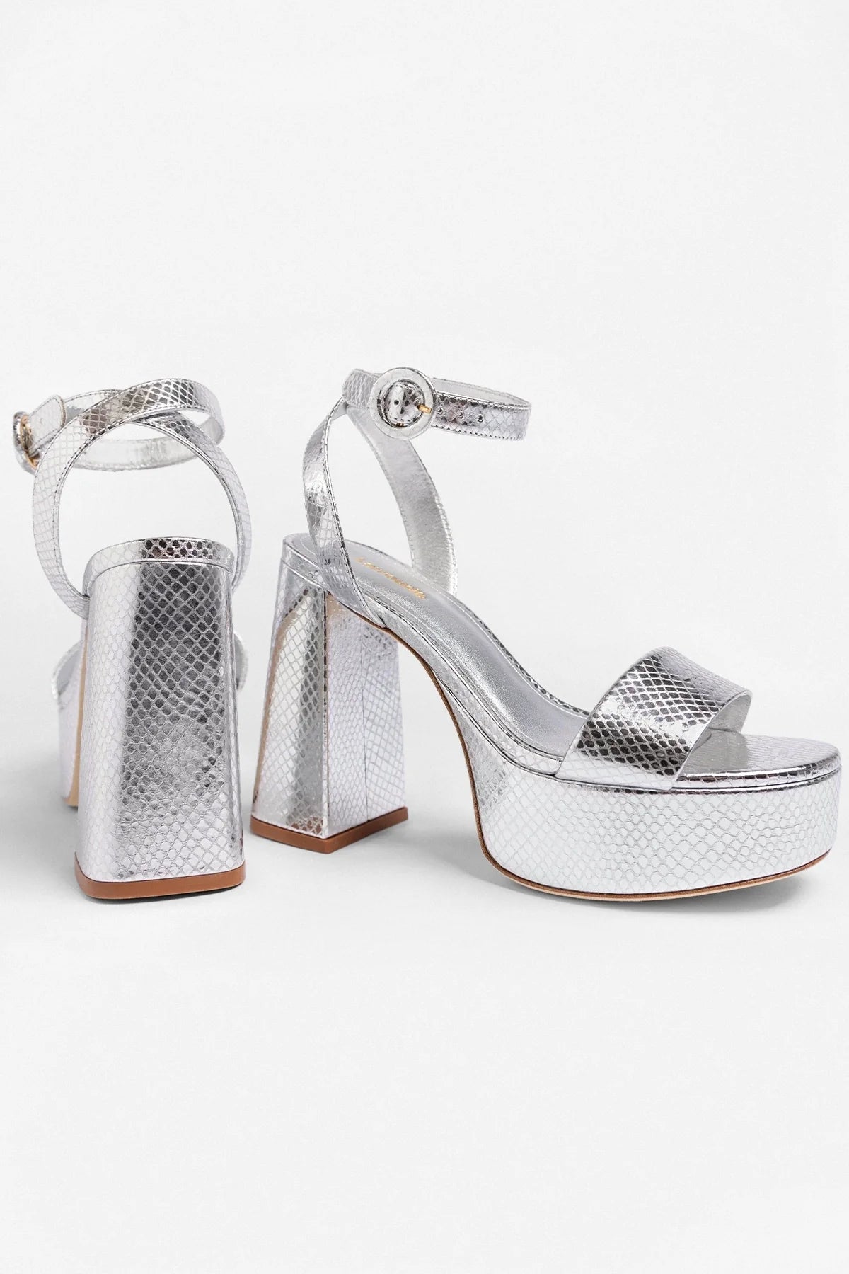 Larroude Dolly Platform Sandal Silver Snake Leather