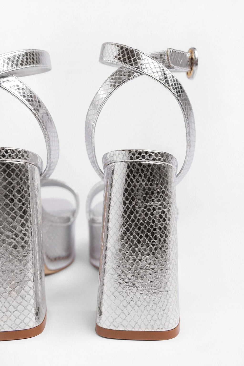 Larroude Dolly Platform Sandal Silver Snake Leather