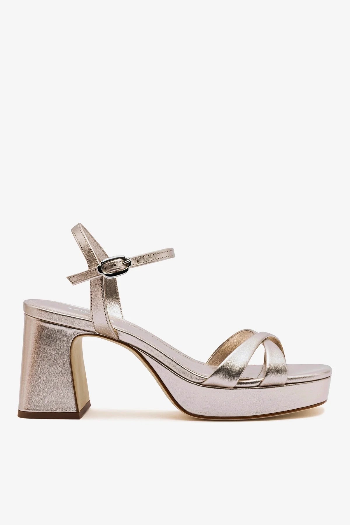 Larroude Bianca Low Platform Sandal Dusky Gold Leather