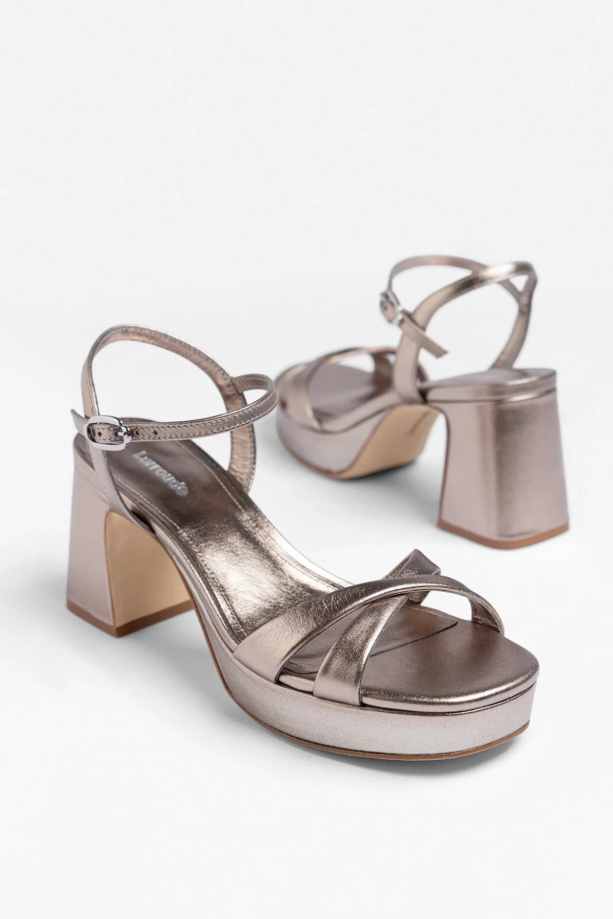 Larroude Bianca Low Platform Sandal Dusky Gold Leather