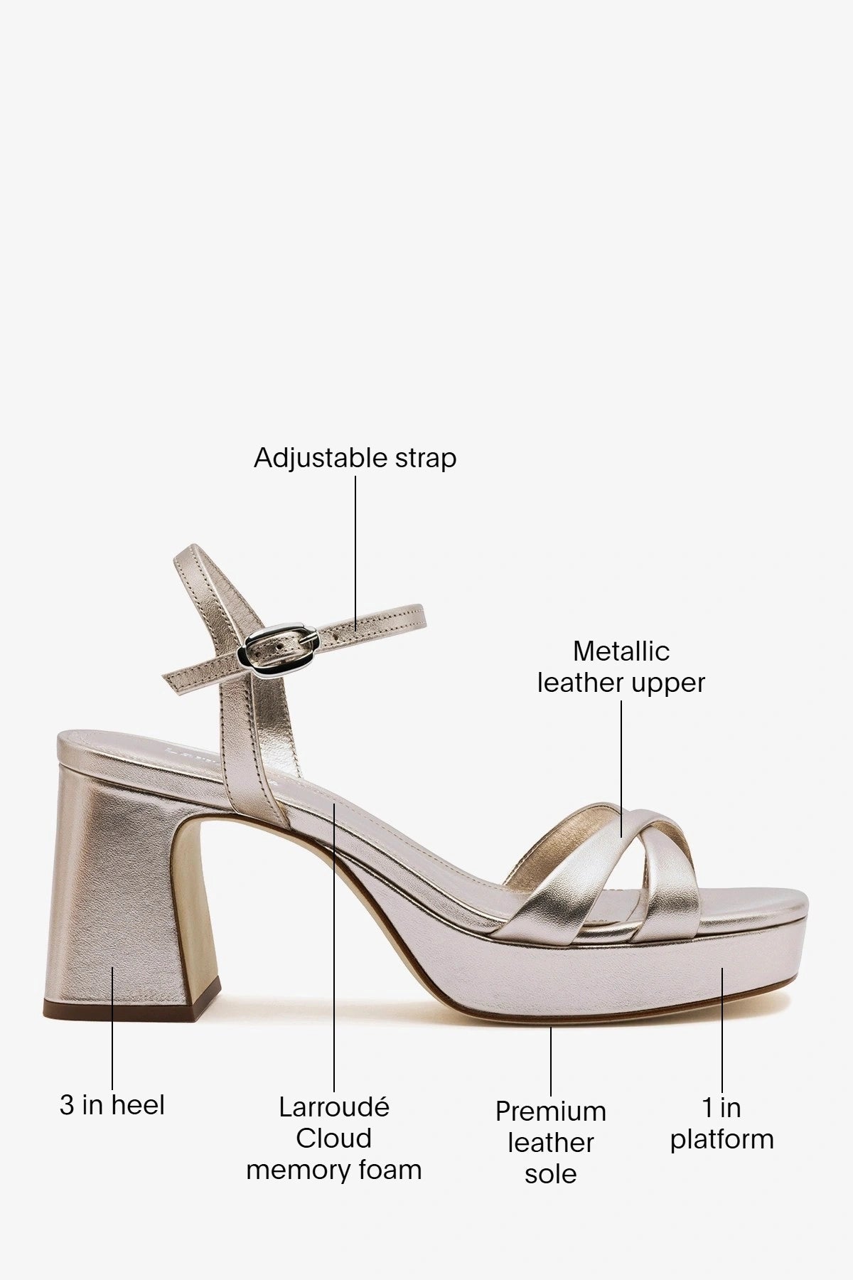 Larroude Bianca Low Platform Sandal Dusky Gold Leather